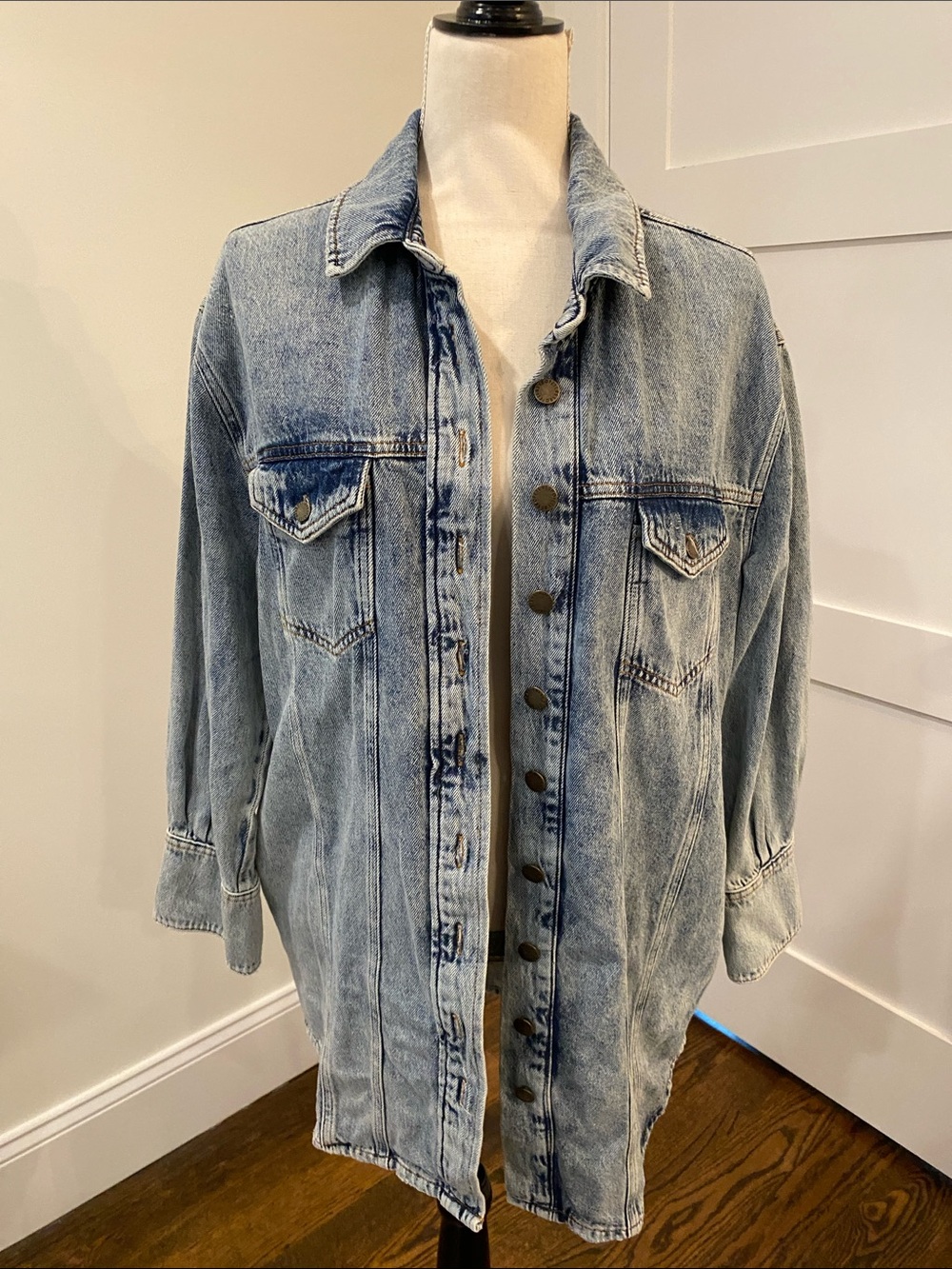 Retrofete Faded Light Blue Longline Oversized Denim Jacket